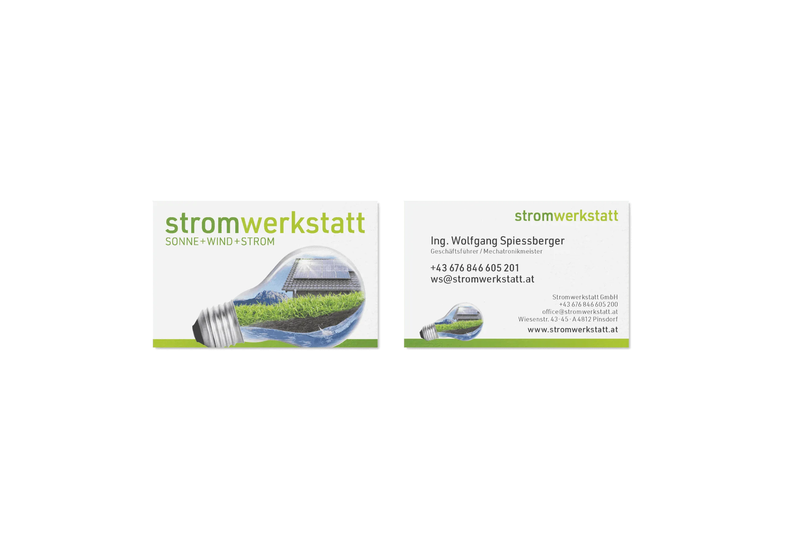 stromwerkstatt Visitenkarten, Vorder- und Rückseite