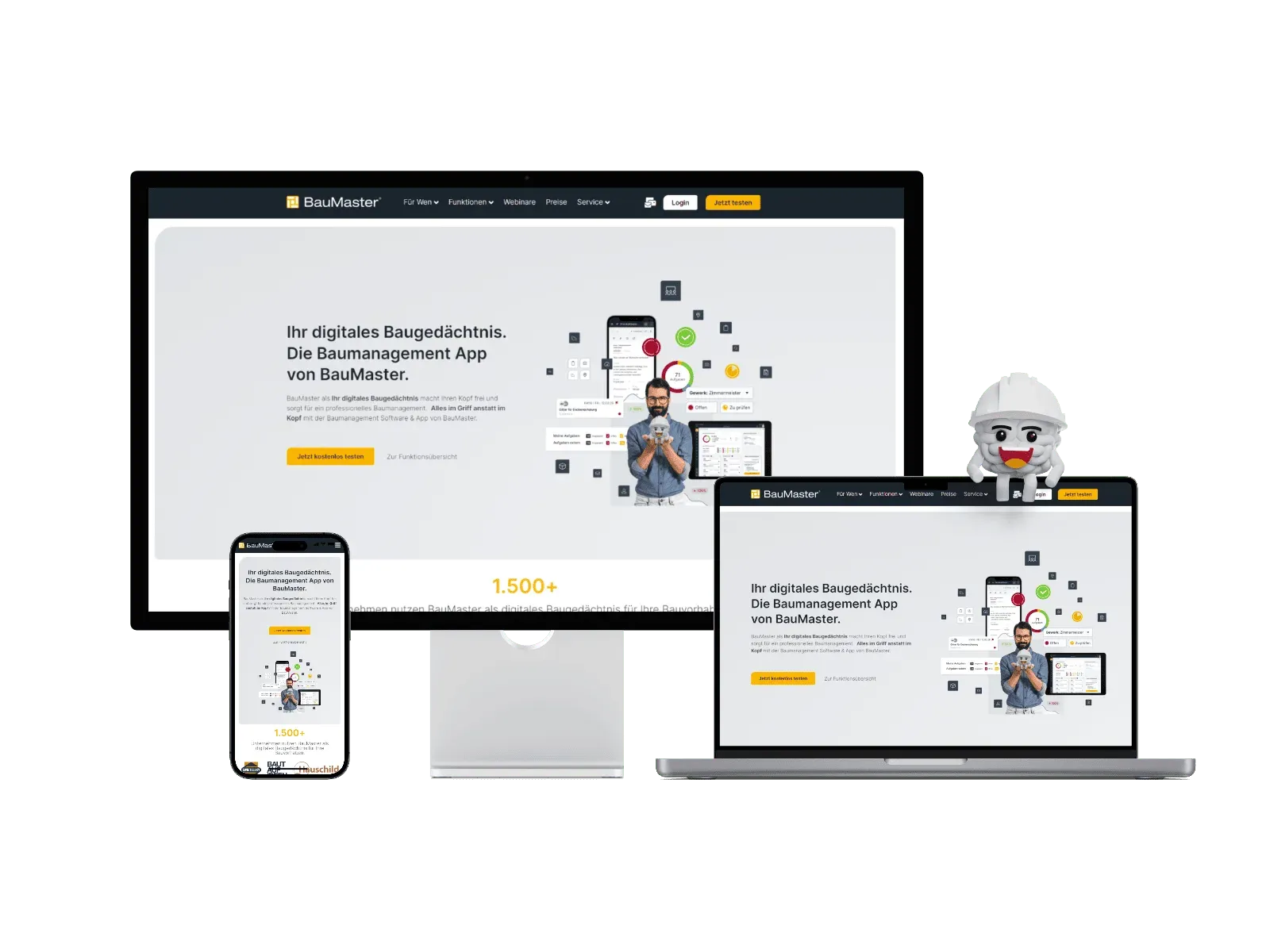 BauMaster Website auf Desktop, Laptop und Smartphone